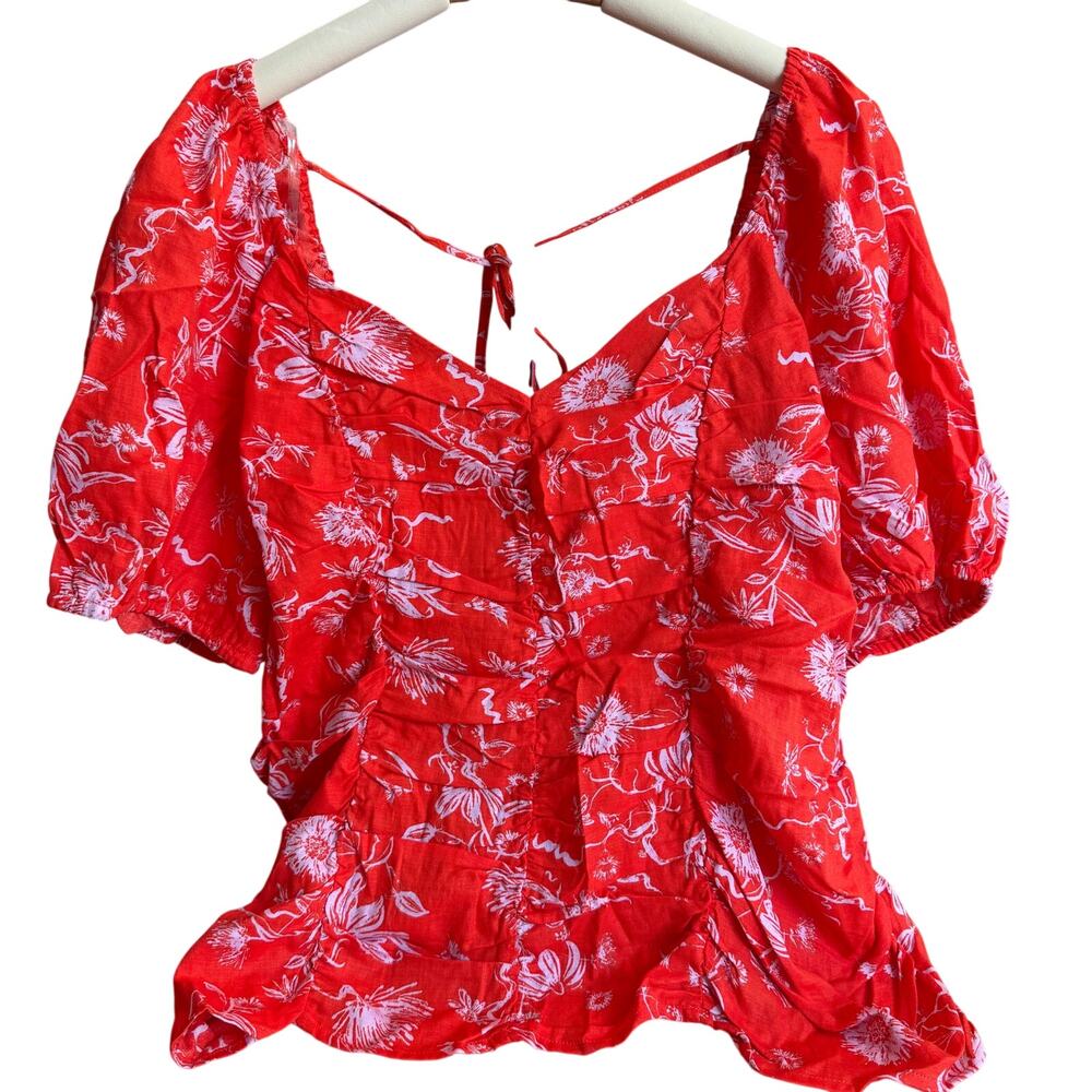 Ava & Viv Women's Orange Floral Puff Short Sleeve Blouse - Size 2X - NWT